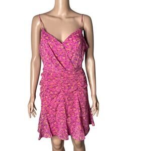All In Favor Mini Dress Womens Medium Pink Multicolored Floral Shift Ruffles